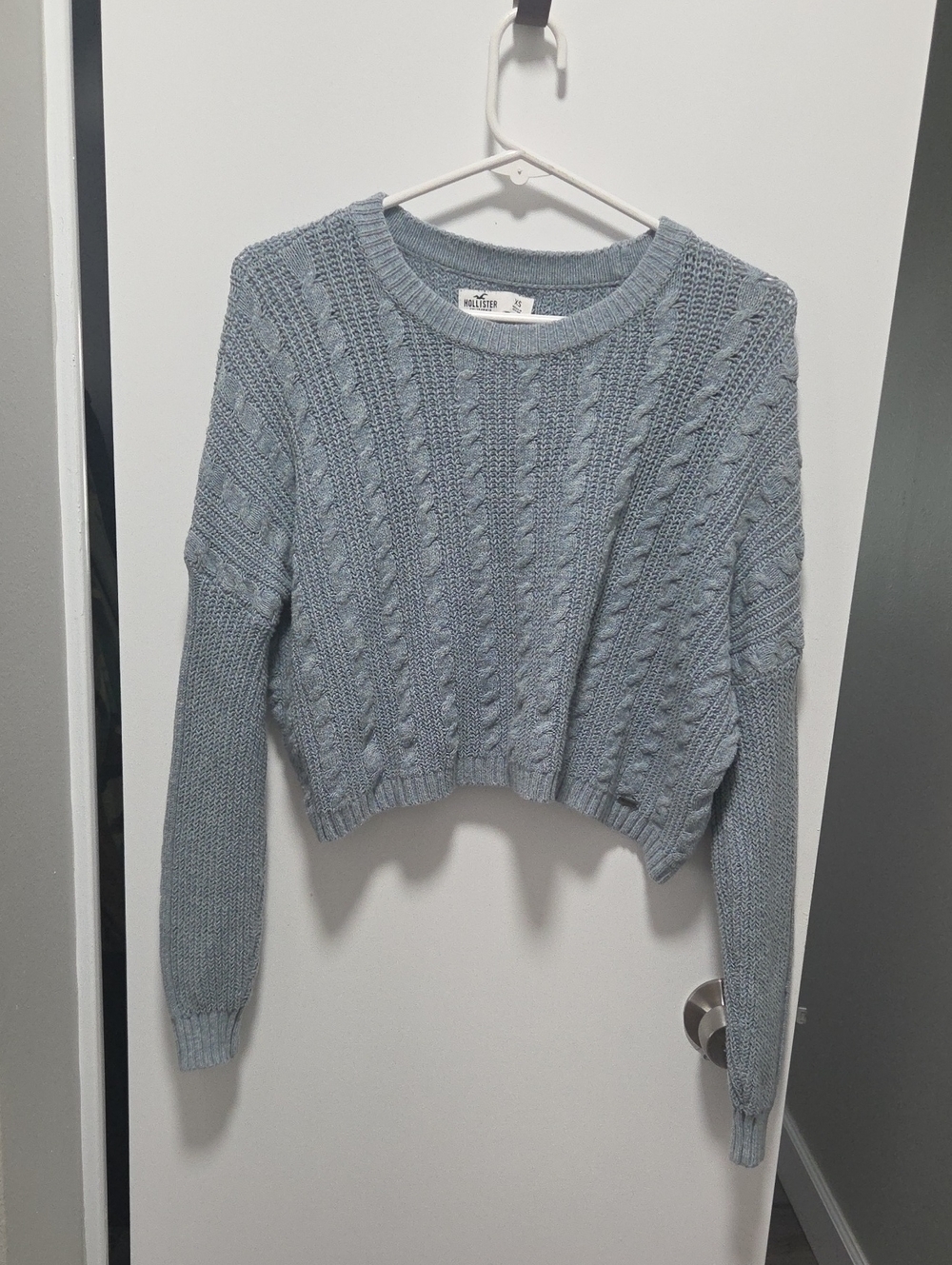 Hollister Powder Blue Cable Knit Crewneck Sweater